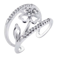 Load image into Gallery viewer, Sterling Silver Four Leaf Clover Shaped Adjustable Ring With CZ StonesAnd Width 12.3mm