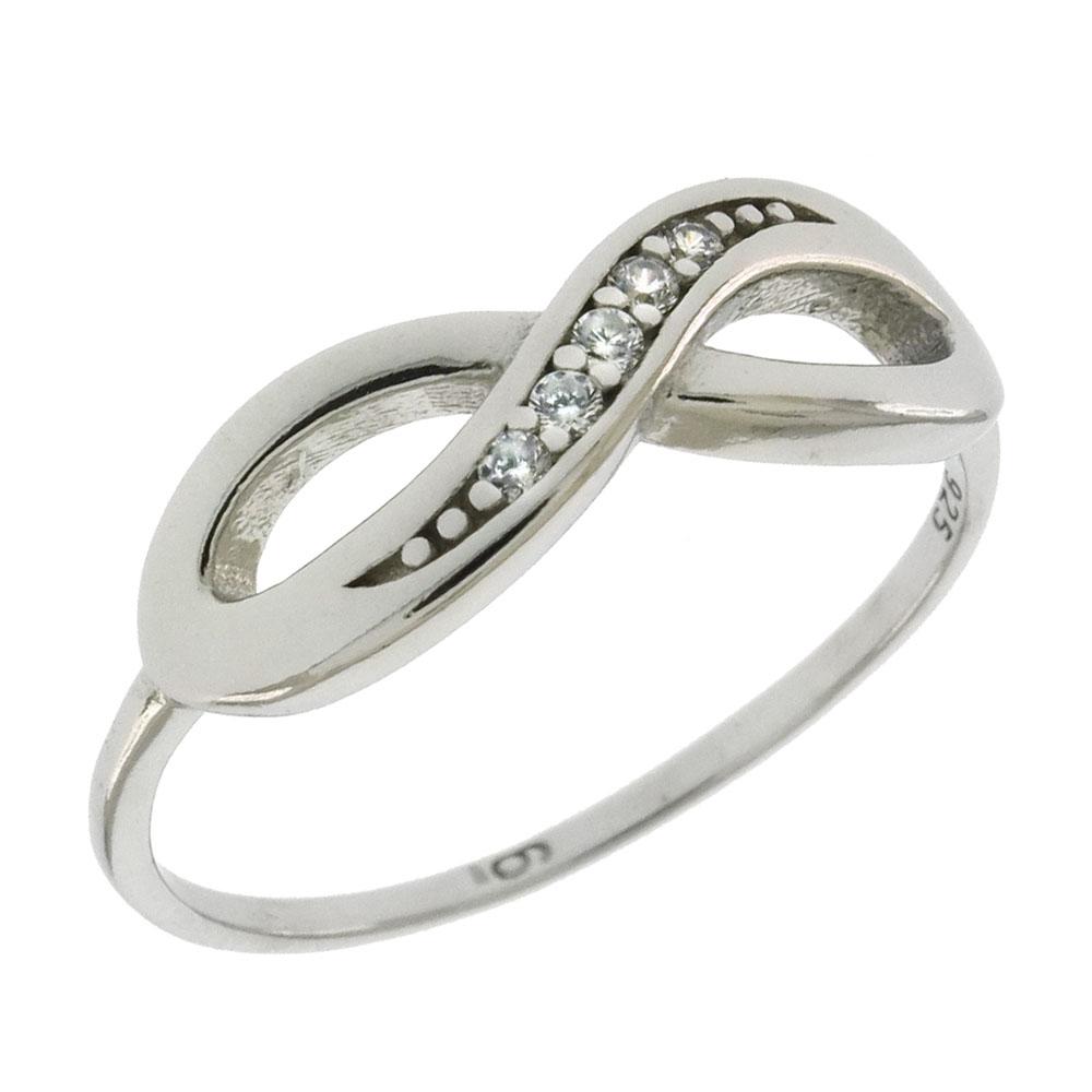 Sterling Silver Pave Cubic Zirconia Infinity Rhodium Ring