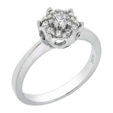 Sterling Silver Round with Side Petals Cubic CZ RingAnd Width of 9MM