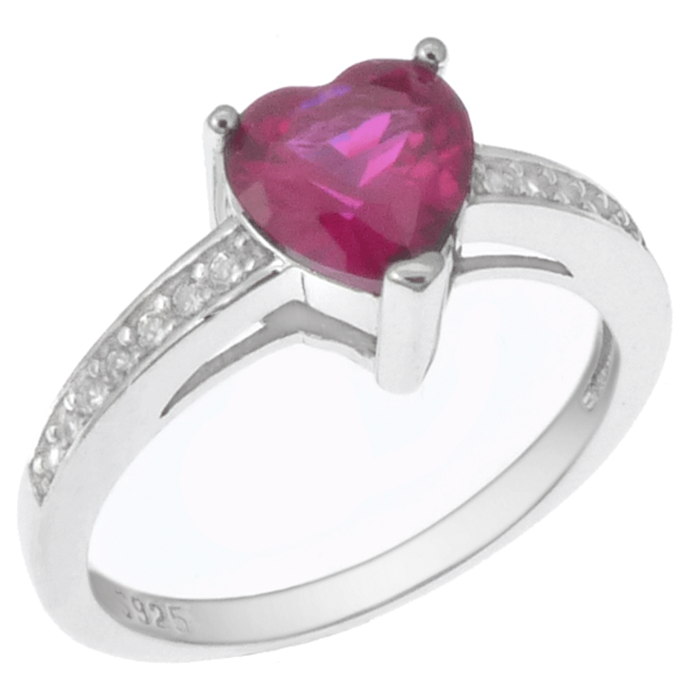 Sterling Silver Ruby Red Cubic Zirconia Heart Ring