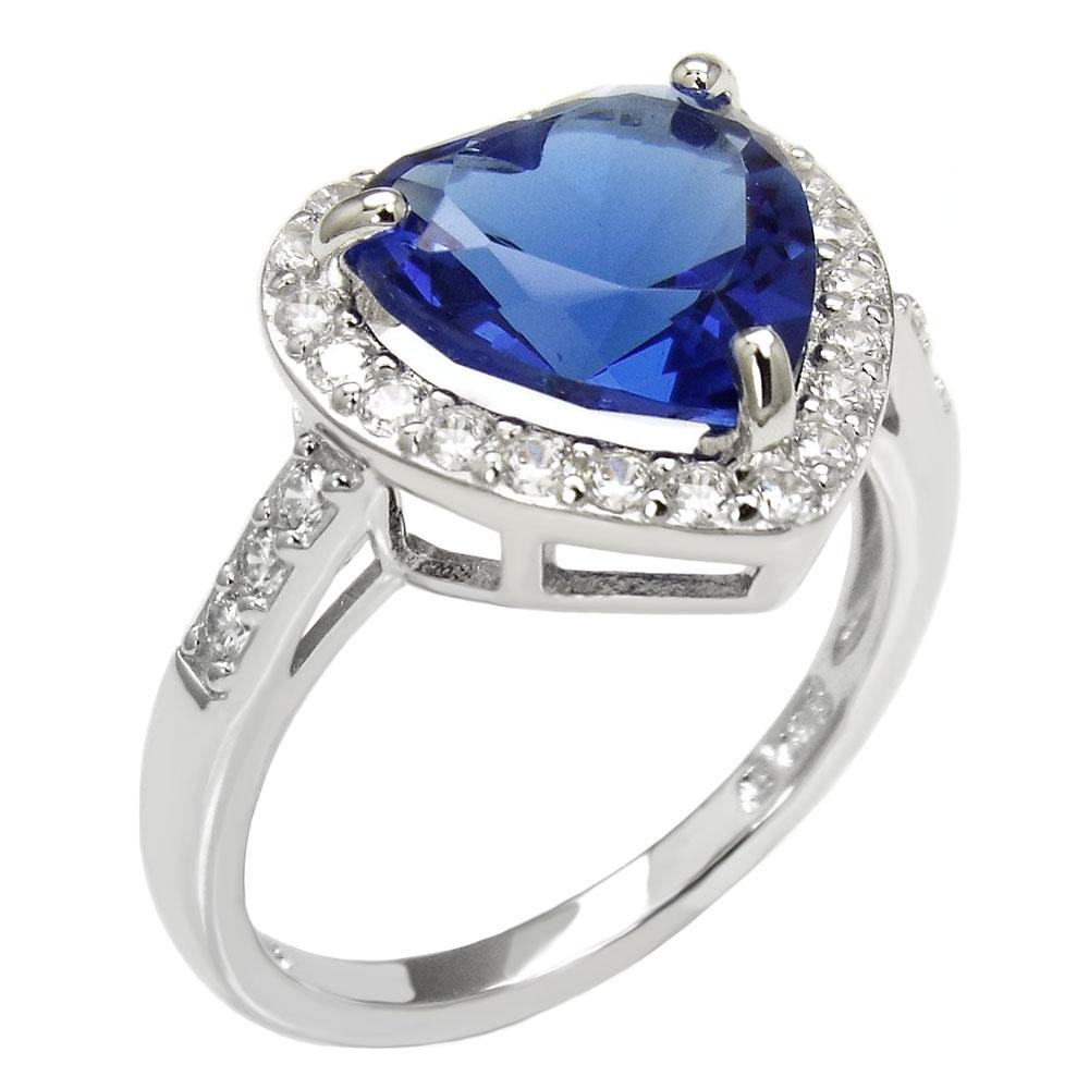 Sterling Silver Simulated Heart Tanzanite With Cubic Zirconia Ring