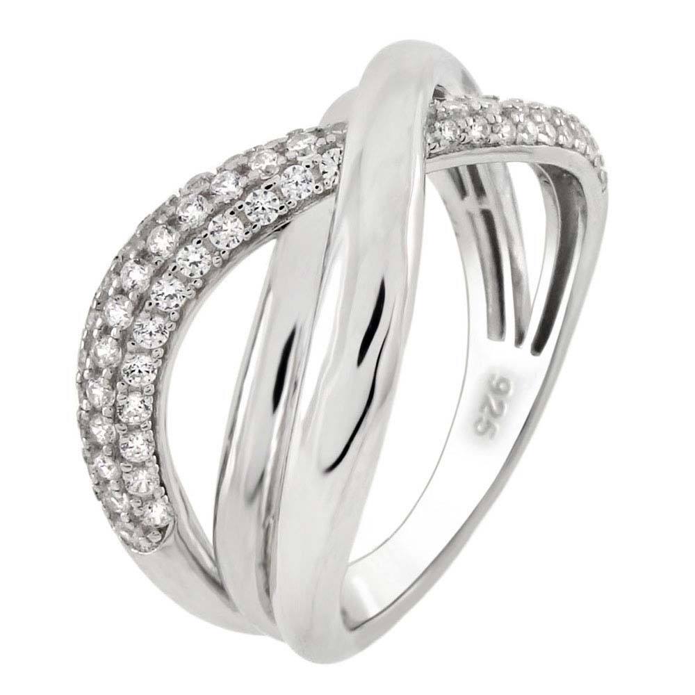 Sterling Silver Cubic Zirconia Criss Cross RingAnd Width 10.8mmAnd Weight 4.6gram