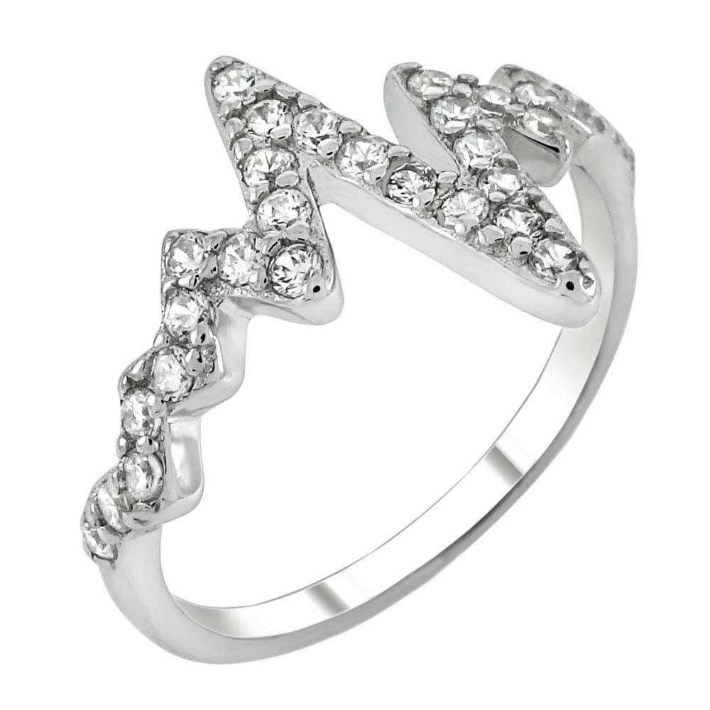 Sterling Silver Heartbeat Shaped Ring With Cubic Zirconia StonesAnd Width 13mm