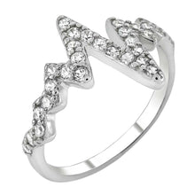 Load image into Gallery viewer, Sterling Silver Heartbeat Shaped Ring With Cubic Zirconia StonesAnd Width 13mm