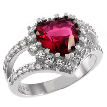 Load image into Gallery viewer, Sterling Silver Ruby Heart Halo CZ Ring Width-12.4mm, Height-13mm