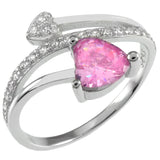 Sterling Silver Pink CZ Heart Ring Height-13.3mm, Width-6mm