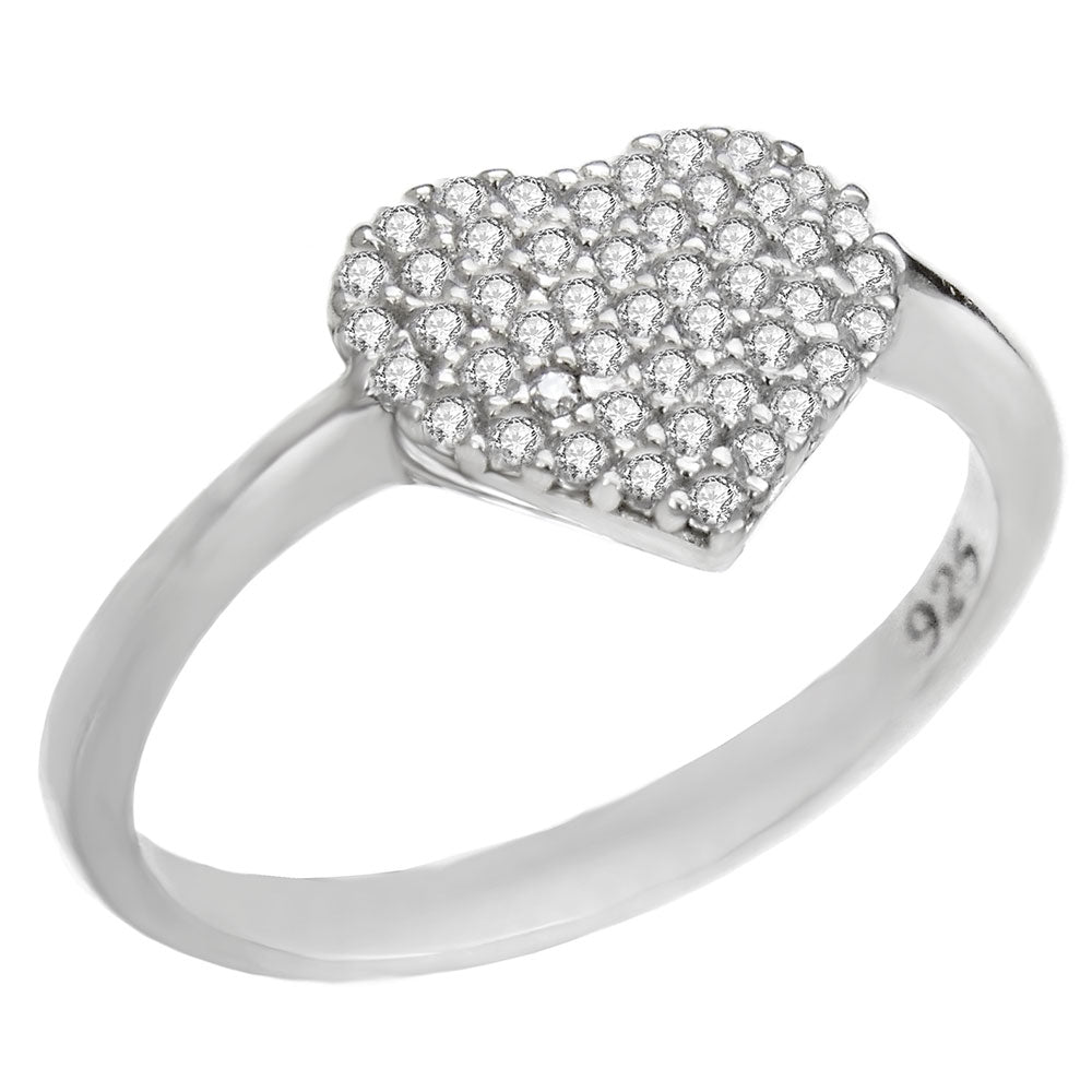 Sterling Silver Micro Pave Heart Shape CZ Ring Width-11.5mm, Height-9mm