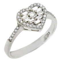 Load image into Gallery viewer, Sterling Silver Round Baguette CZ Heart Shape Ring Width-10.3mm, Height-9.3mm