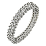 Sterling Silver 925 Two line Round CZ Eternity Band Ring