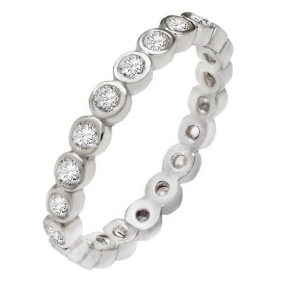 Sterling Silver Round CZ Bezel Set Band Ring Width-2.8mm