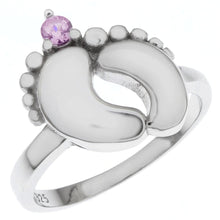 Load image into Gallery viewer, Sterling Silver Baby Feet With Pink CZ Ring
