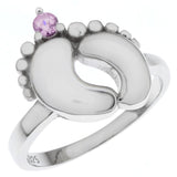 Sterling Silver Baby Feet With Pink CZ Ring
