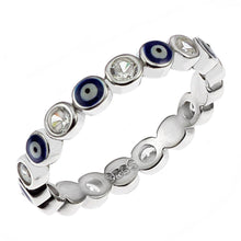 Load image into Gallery viewer, Sterling Silver Bezel Set Evil Eye And CZ Band Ring