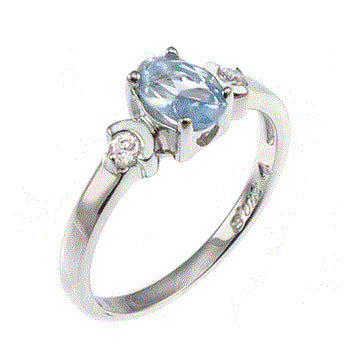 Sterling Silver Oval Aquamarine CZ Baby Ring