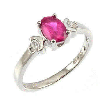 Sterling Silver Simulated Ruby Oval CZ Baby Ring