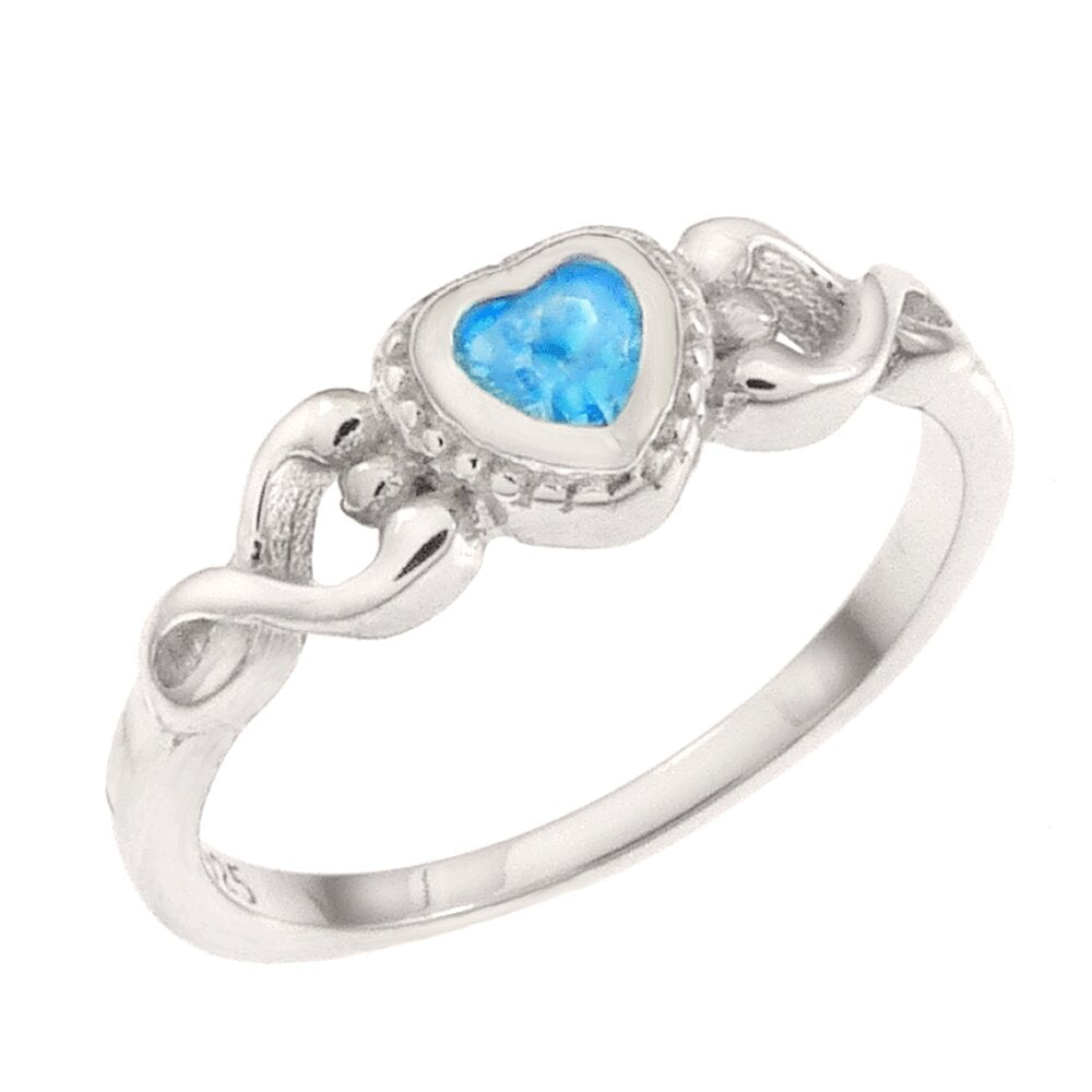 Sterling Silver Heart Aquamarine CZ Baby Ring