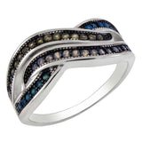 Sterling Silver BlueAnd Yellow Nano Stone With White And Black Rhodium RingAnd Width 8.8mm