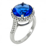 Sterling Silver Simulated Tanzanite And Cubic Zirconia Cocktail Ring