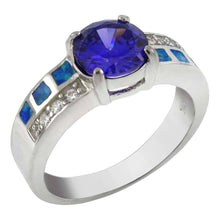 Load image into Gallery viewer, Sterling Silver Simulated Blue Opal With CZ Amethyst Ring