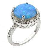 Sterling Silver Simulated Blue Opal Round Shaped Halo Ring With Clear CZ