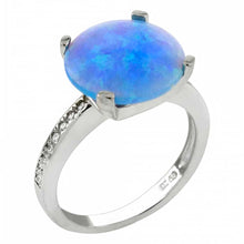 Load image into Gallery viewer, Sterling Silver Simulated Blue Opal Round Shaped Ring With Clear CZ
