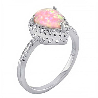 Sterling Silver Cubic Zirconia With Lab Pink Opal Stone RingAnd Width of 12MM