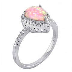 Sterling Silver Cubic Zirconia With Lab Pink Opal Stone RingAnd Width of 12MM