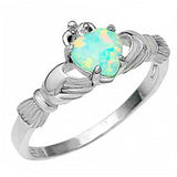 Sterling Silver Lab Opal Claddagh Ring