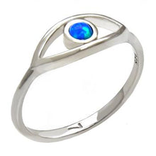 Load image into Gallery viewer, Sterling Silver Stimulated Blue Opal Evil Eye Rhodium Ring