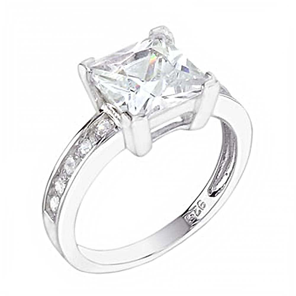 Sterling Silver Princess 8x8 Cubic Zirconia Engagement Ring