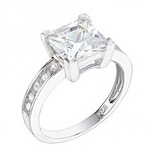 Load image into Gallery viewer, Sterling Silver Princess 8x8 Cubic Zirconia Engagement Ring