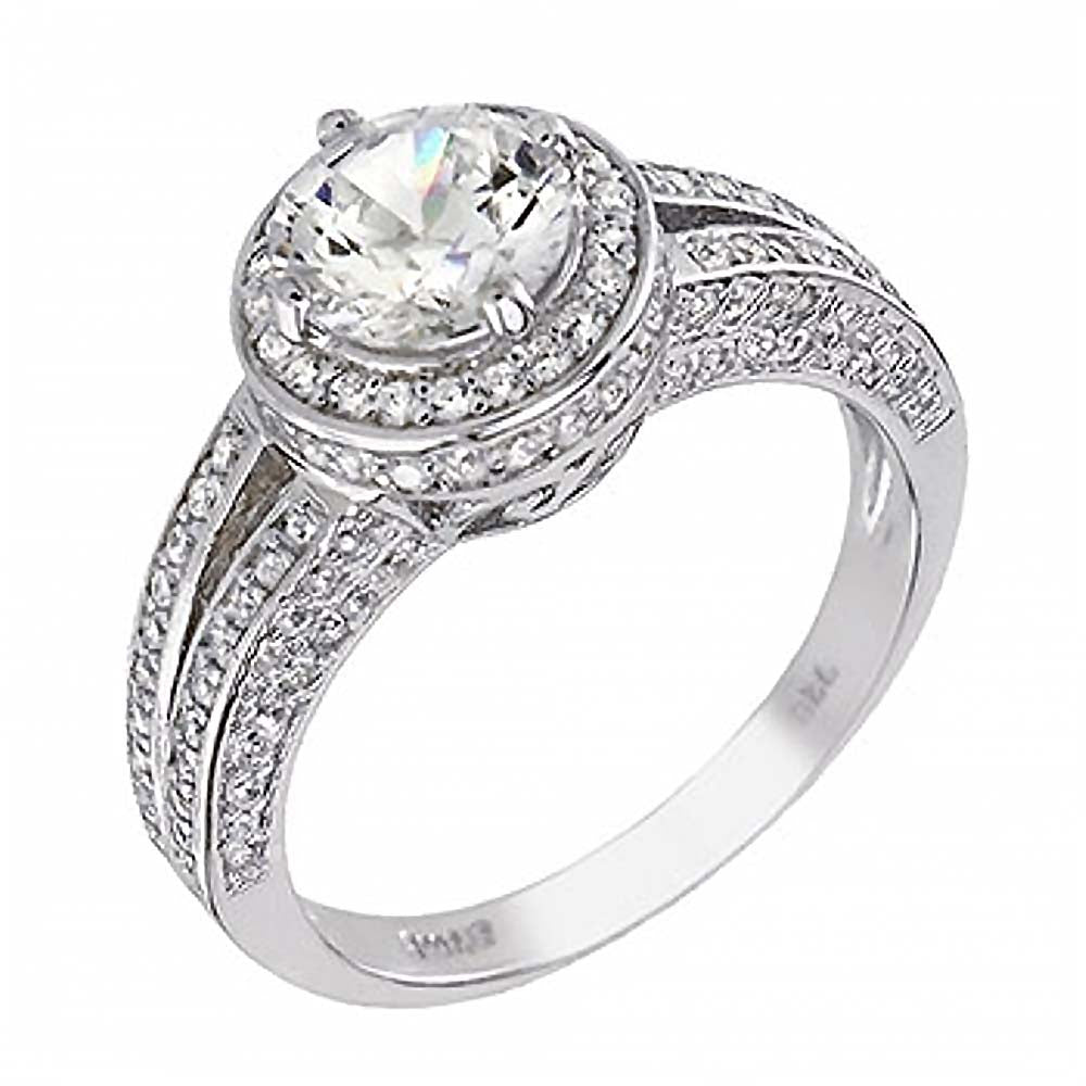 Sterling Silver Micro Pave Cubic Zirconia Engagement RingAnd Width of 9.5MM