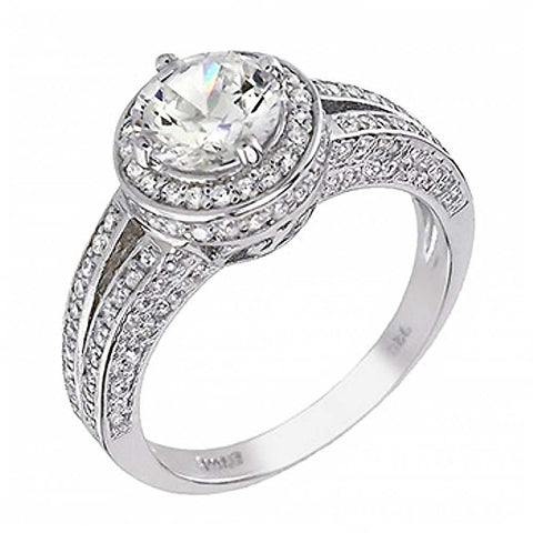 Sterling Silver Micro Pave Cubic Zirconia Engagement RingAnd Width of 9.5MM
