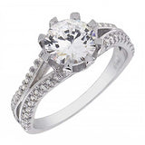 Sterling Silver Double Layered Cubic Zirconia Engagement RingAnd Width of 9MM