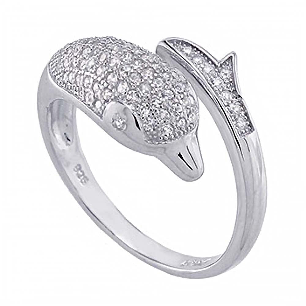 Sterling Silver Micro Pave Stylish Zirconia Dolphin RingAnd Width 12.5MM