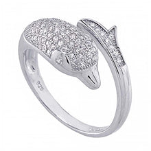 Load image into Gallery viewer, Sterling Silver Micro Pave Stylish Zirconia Dolphin RingAnd Width 12.5MM