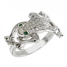 Load image into Gallery viewer, Sterling Silver Emerald Eyes &amp; Clear Round CZ Pave Setting Frog RingAnd Width of 12MM