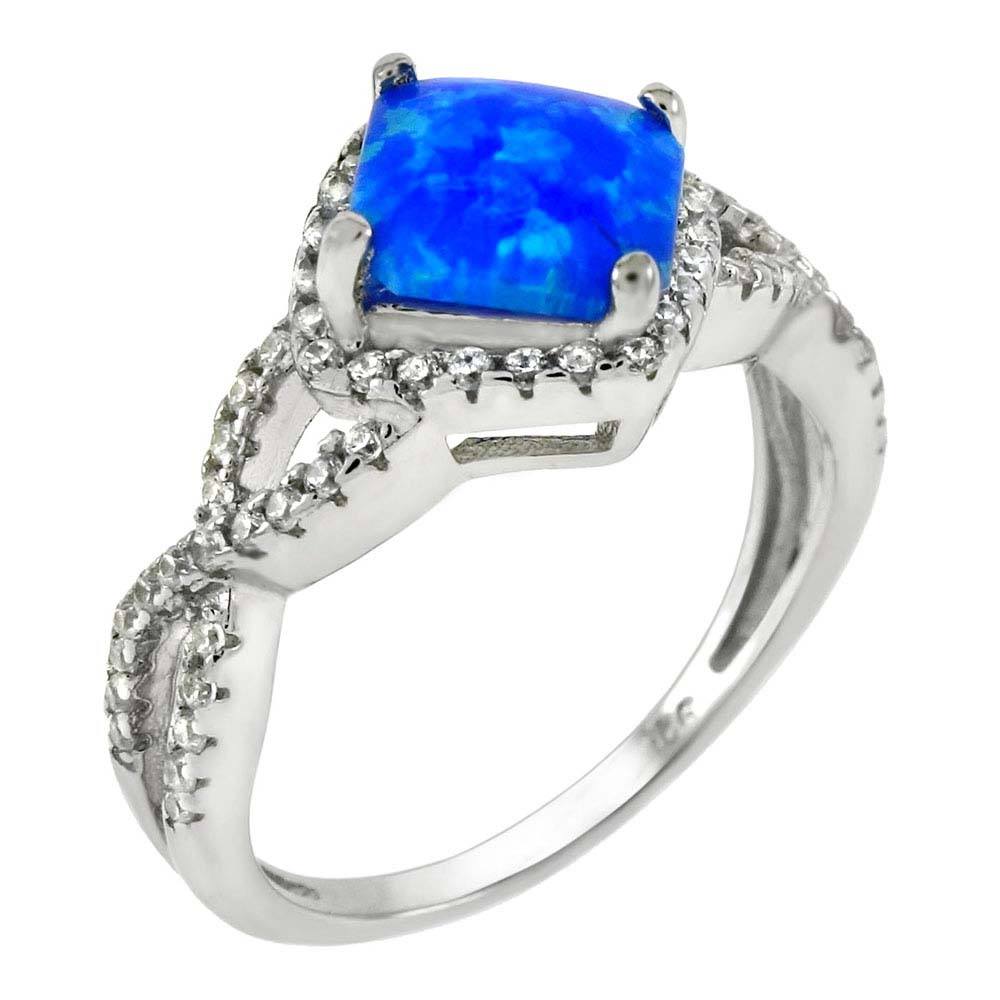 Sterling Silver Simulated Blue Diamond Cut Blue Opal With Infinity CZ RingAnd Width 10.5 mm