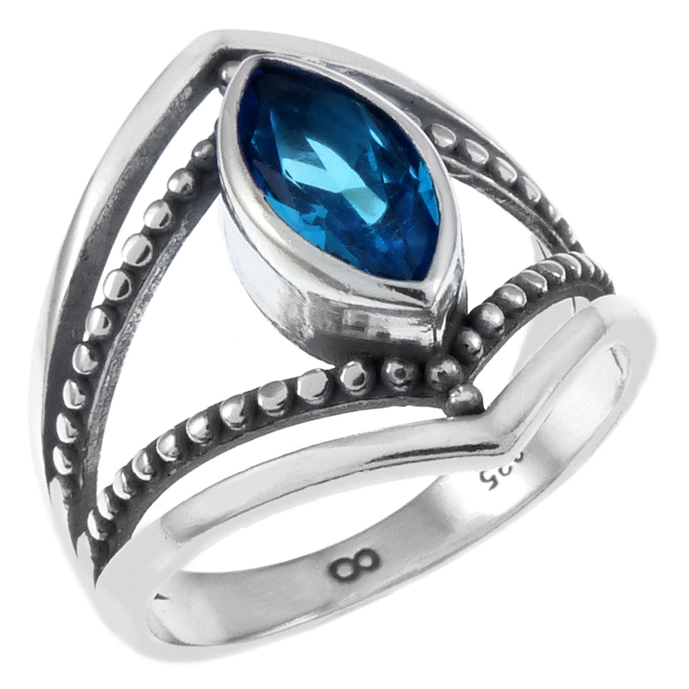 Sterling Silver Marquise Blue Topaz Ring Height-19.5mm