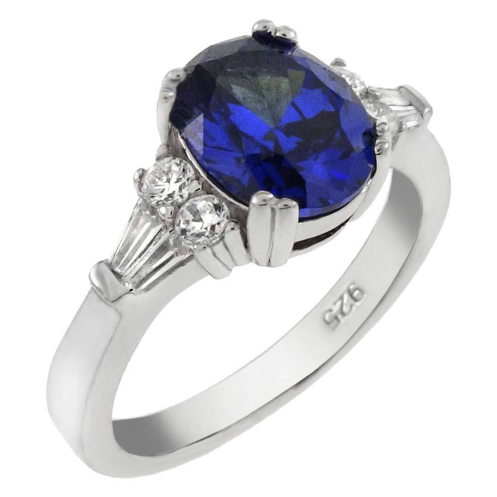 Sterling Silver Simulated Oval Tanzanite With CZ Ring