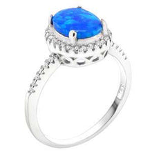 Load image into Gallery viewer, Sterling Silver Oval Simulated Opal With CZ Engagement Ring