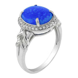 Sterling Silver Simulated Blue Oval Opal With CZ RingAnd Diameter 12.2mm