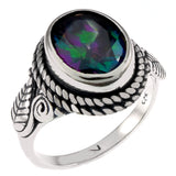 Sterling Silver Oxidize Oval Mystic Topaz Ring Width-13mm, Height-15mm