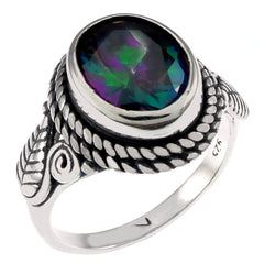 Sterling Silver Oxidize Oval Mystic Topaz Ring Width-13mm, Height-15mm