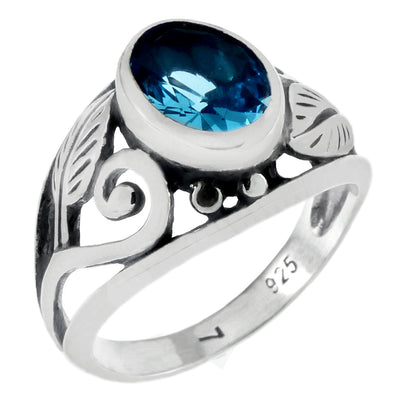 Sterling Silver Oval Aquamarine Ring Width-12.2mm