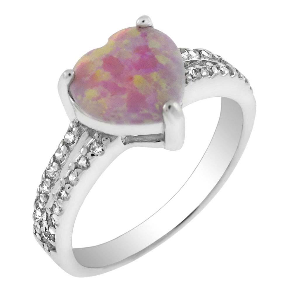Sterling Silver Simulated Pink Opal With CZ Engagement RingAnd Diameter 8.8mm