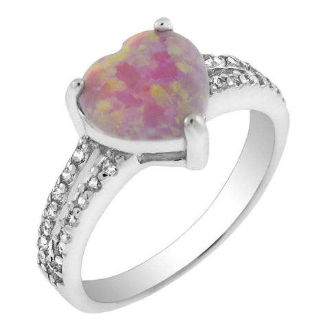 Sterling Silver Simulated Pink Opal With CZ Engagement RingAnd Diameter 8.8mm