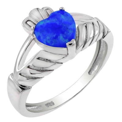 Sterling Silver Simulated Blue Opal Claddagh RingAnd Diameter 7mm