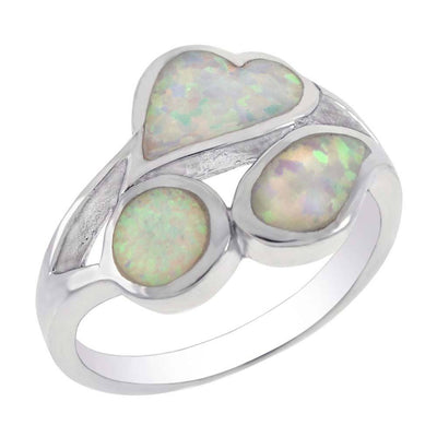 Sterling Silver Simulated White Opal Different Shapes RingAnd Width 13.5 mm