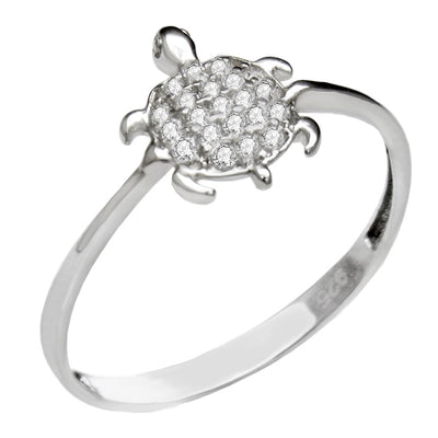 Sterling Silver Micro Pave CZ Turtle Ring Width-8.5mm, Height-10.1mm